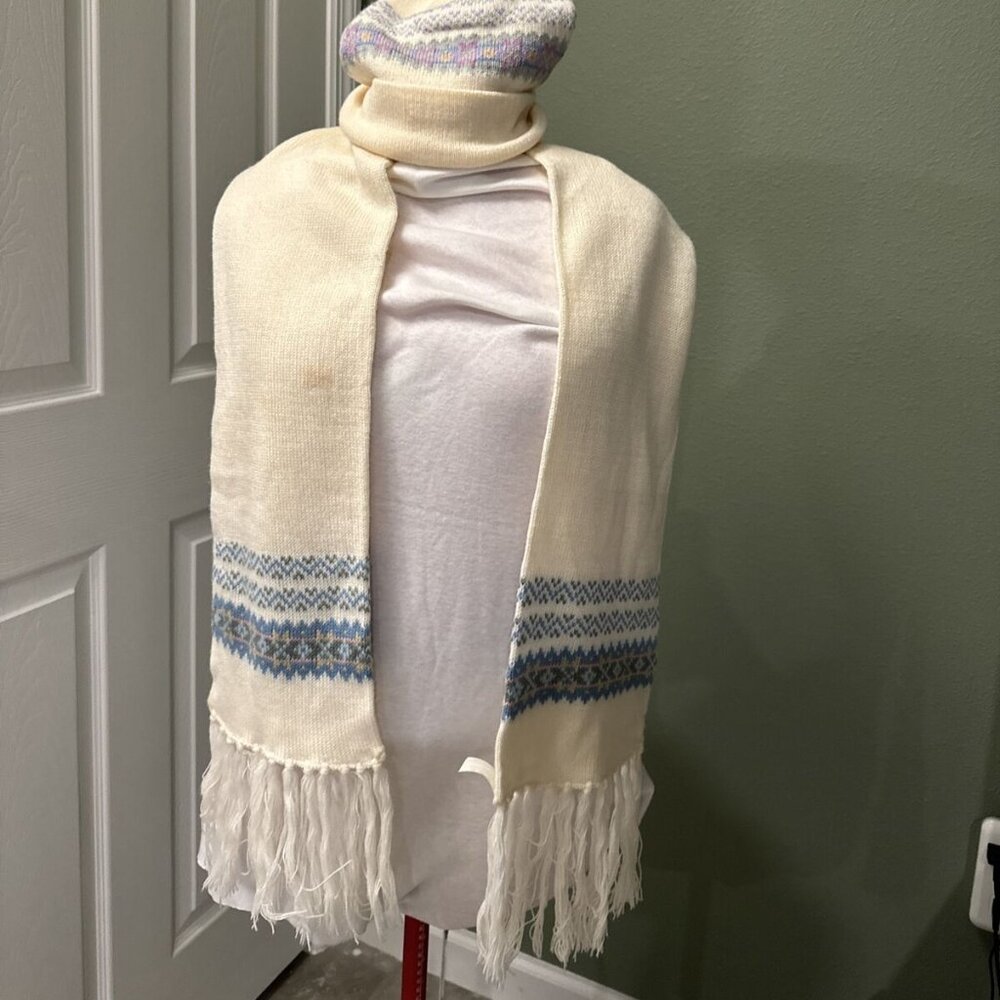 Vintage Scarf And Hat 90s Aspen Style Cute Design 90s 80s Vtg Blue Gray Pink